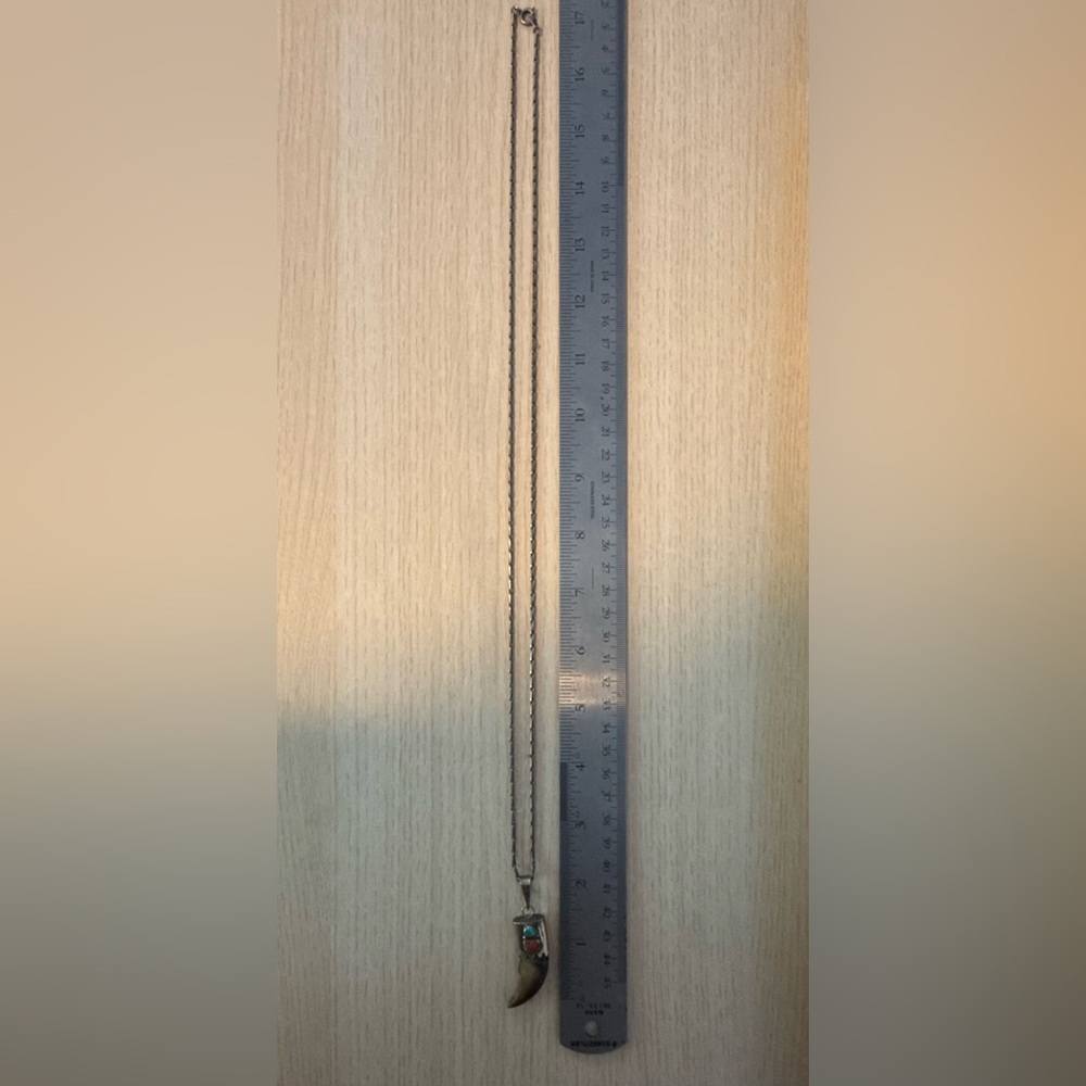 Native American Navajo bear claw pendant turquoise + coral silver 30” necklace - Picture 6 of 6